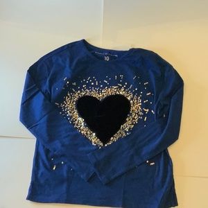 Blue long sleeve shirt with heart size 10 girls